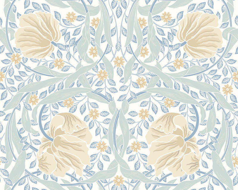 MUR412M Flower Circle Soft Blue Mural Medium by Origin Murals
