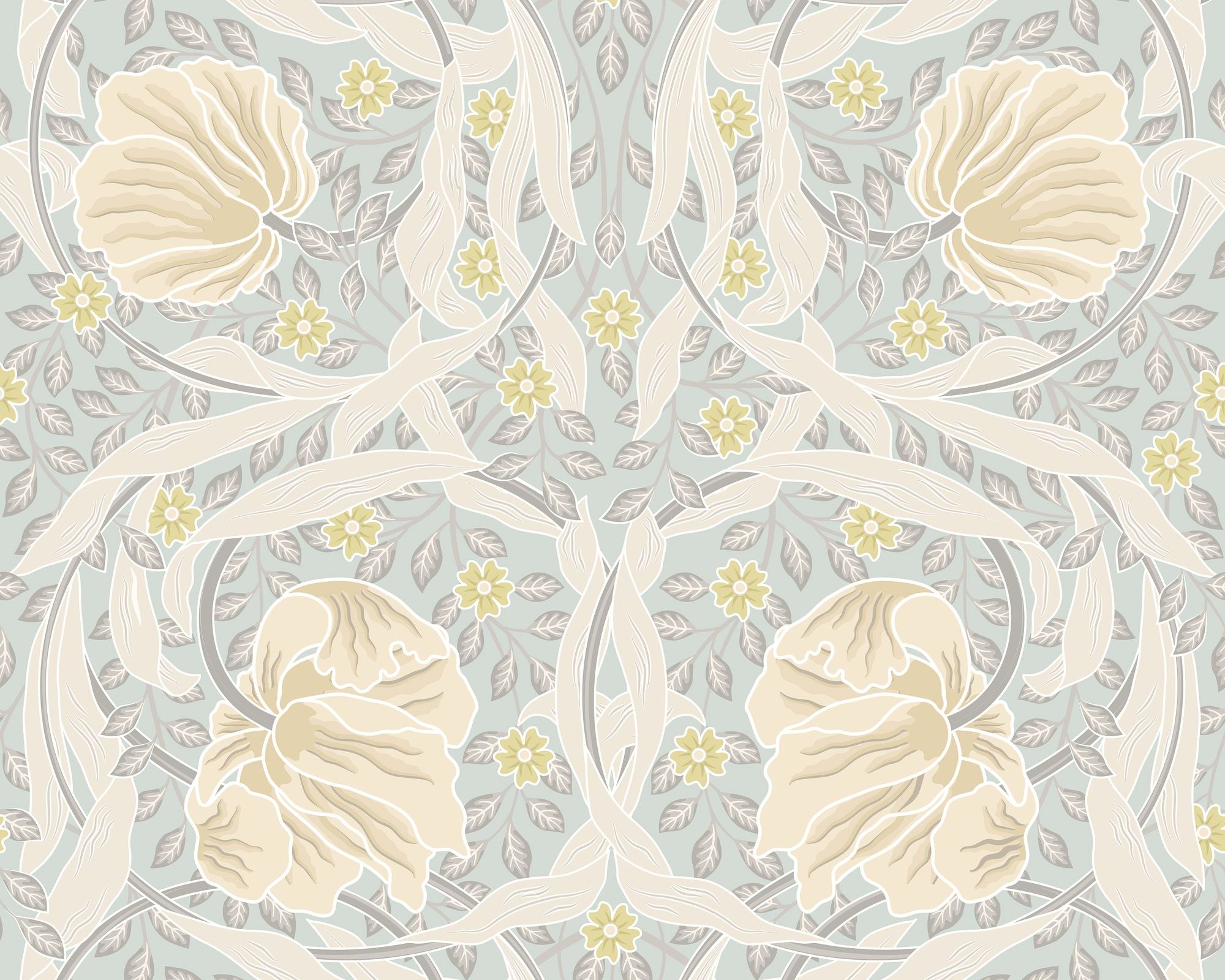 MUR413M Flower Circle Duck Egg And Linen Mural Medium by Origin Murals