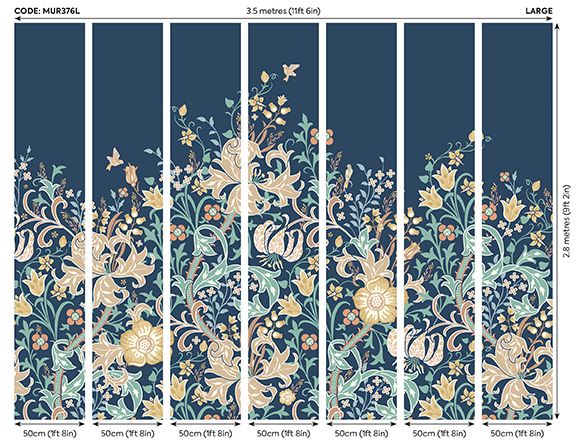 MUR376L Trailing Lily Navy Blue Mural Large by Origin Murals