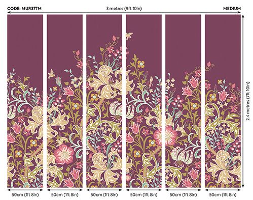 MUR377M Trailing Lily Aubergine Mural Medium by Origin Murals