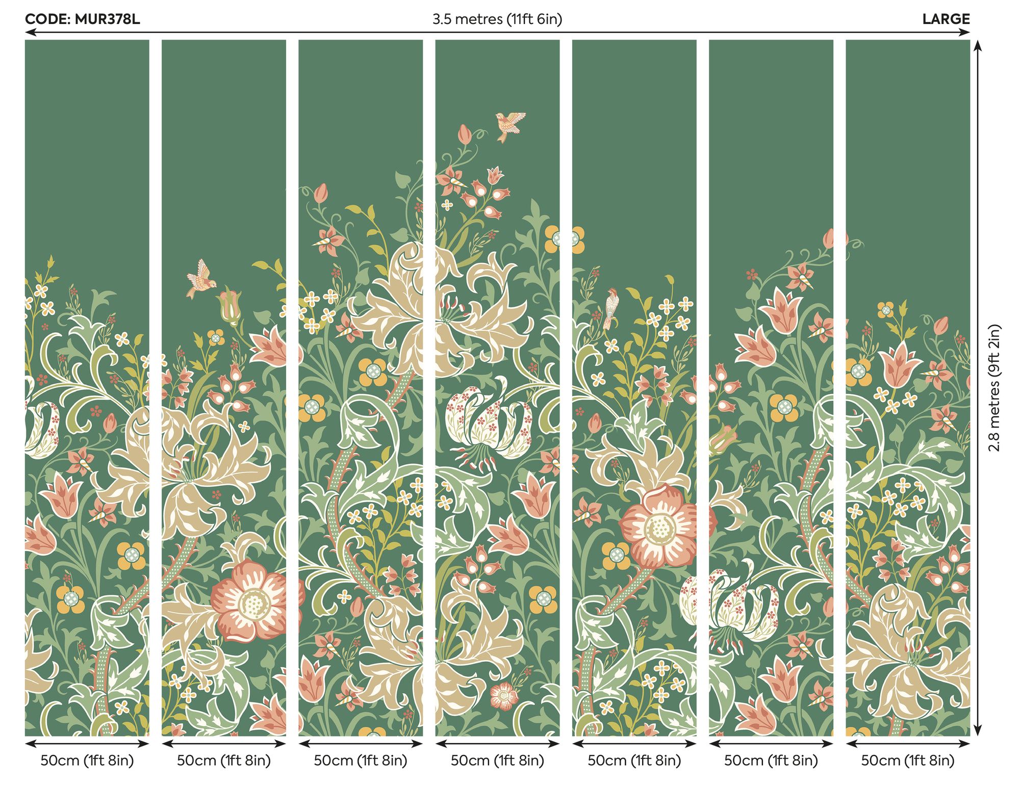 MUR378L Trailing Lily Forest Green Mural Large by Origin Murals