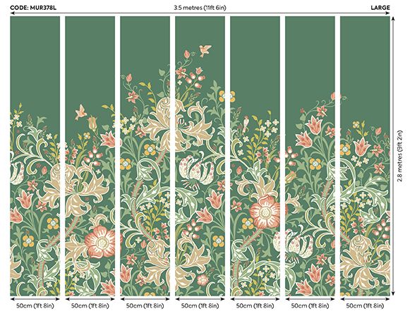 MUR378L Trailing Lily Forest Green Mural Large by Origin Murals