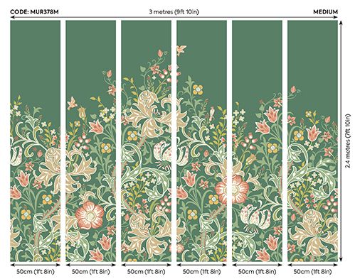 MUR378M Trailing Lily Forest Green Mural Medium by Origin Murals