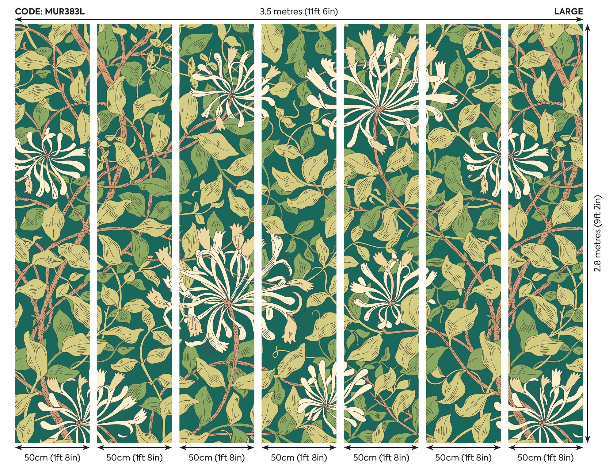 MUR383L Honeysuckle Forest Green Mural Large by Origin Murals