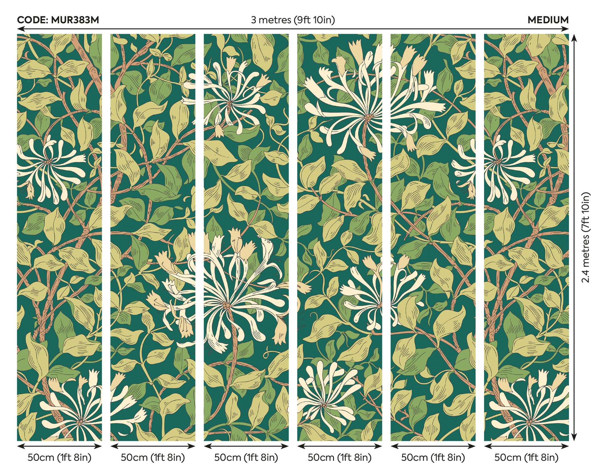 MUR383M Honeysuckle Forest Green Mural Medium by Origin Murals