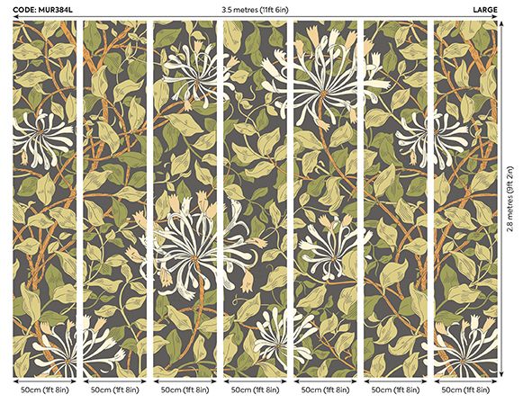 MUR384L Honeysuckle Black And Olive Green Mural Large by Origin Murals