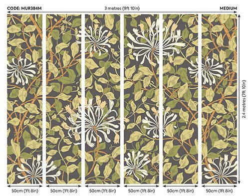 MUR384M Honeysuckle Black And Olive Green Mural Medium by Origin Murals