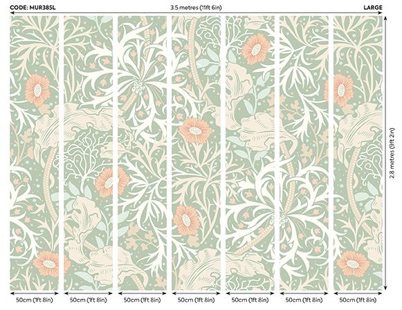 MUR385L Trailing Seaweed Garden Sage And Apricot Mural Large by Origin Murals