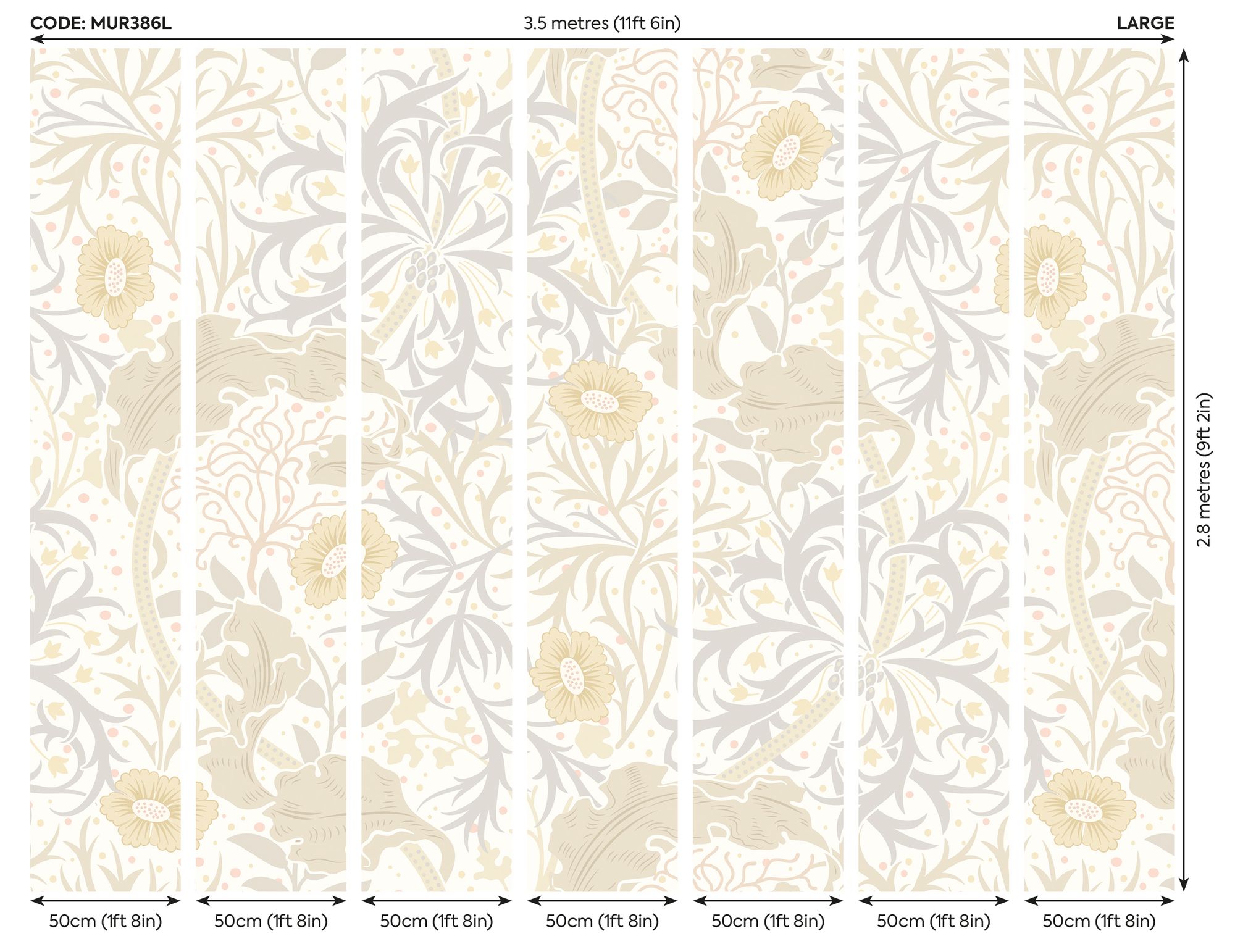 MUR386L Trailing Seaweed Garden Chalk And Stone Mural Large by Origin Murals