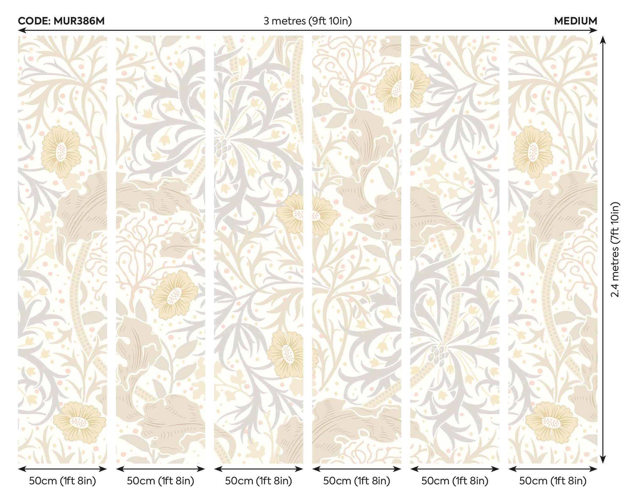 MUR386M Trailing Seaweed Garden Chalk And Stone Mural Medium by Origin Murals