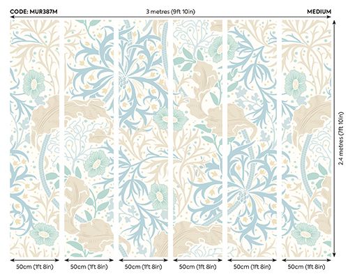 MUR387M Trailing Seaweed Garden Blue And Linen Mural Medium by Origin Murals