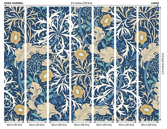 MUR388L Trailing Seaweed Garden Ink And Petrol Mural Large by Origin Murals