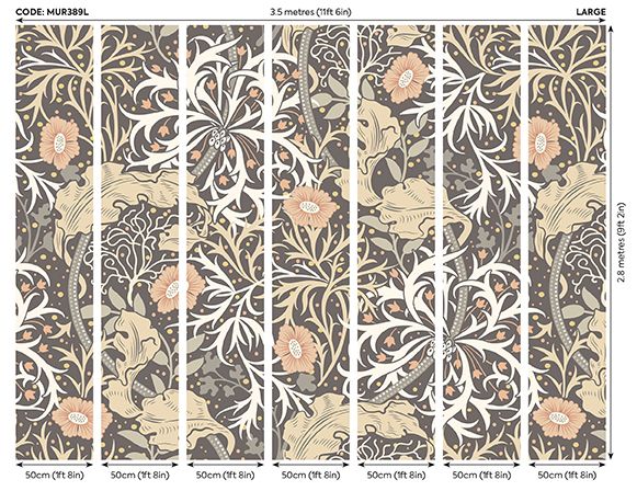 MUR389L Trailing Seaweed Garden Charcoal Mural Large by Origin Murals