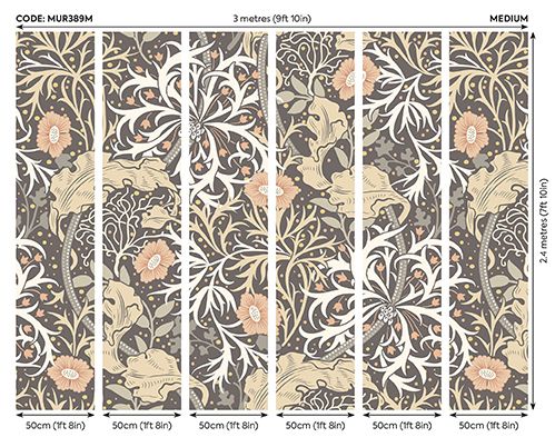 MUR389M Trailing Seaweed Garden Charcoal Mural Medium by Origin Murals