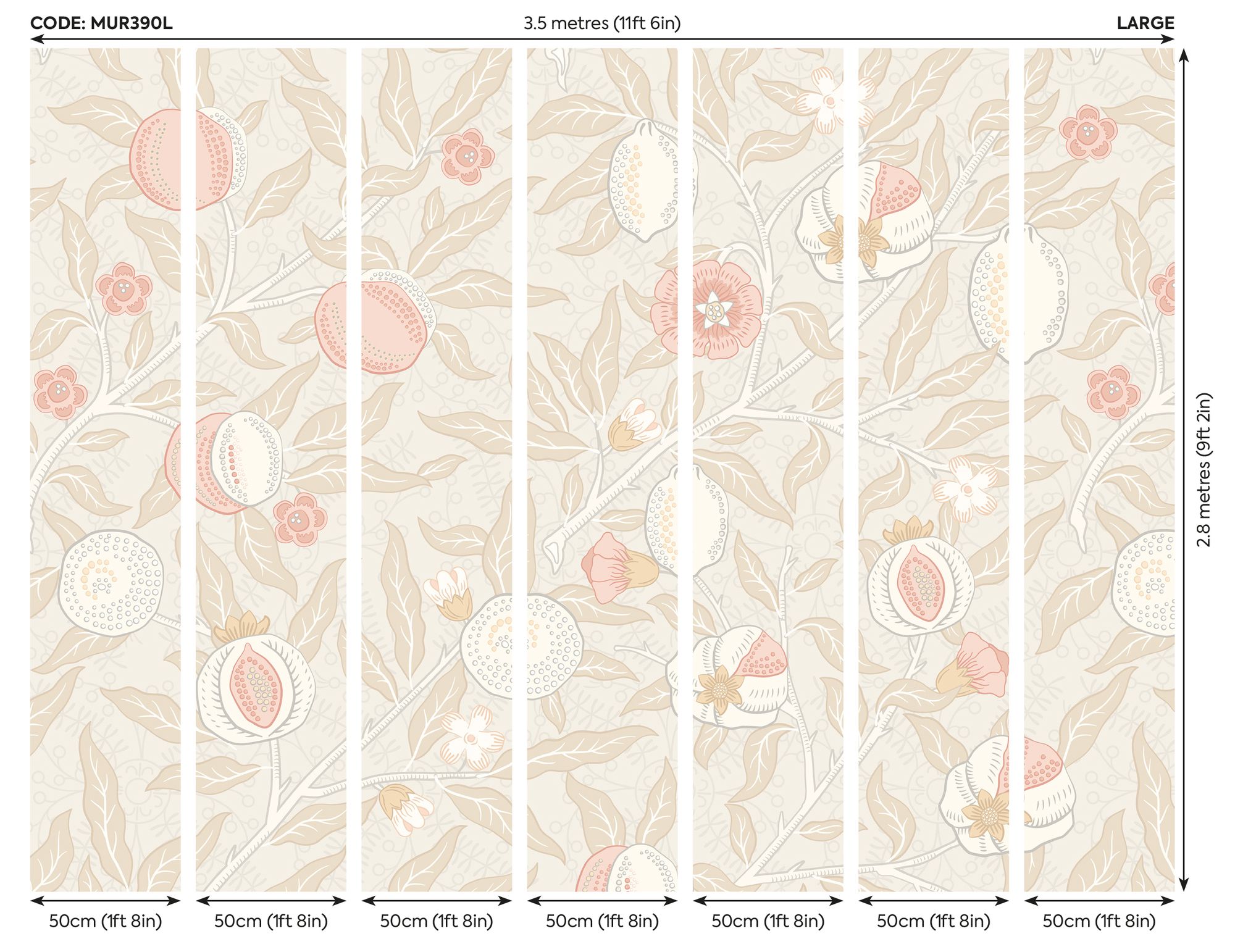 MUR390L Fruit And Foliage Soft Linen Mural Large by Origin Murals