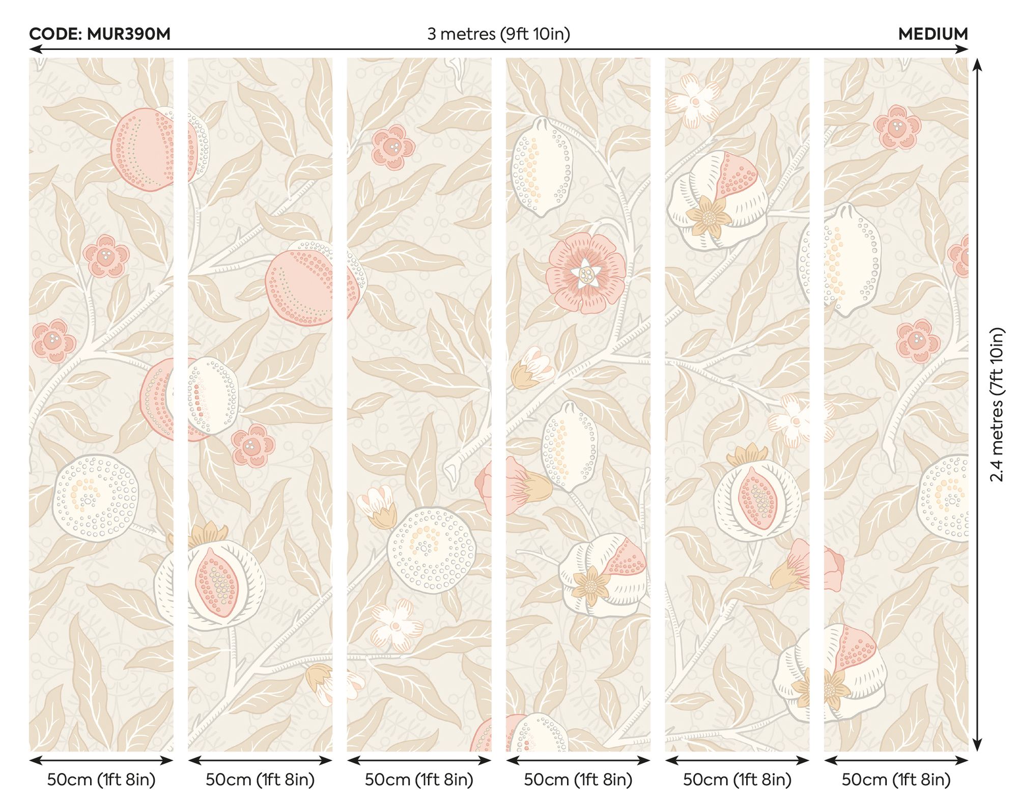 MUR390M Fruit And Foliage Soft Linen Mural Medium by Origin Murals