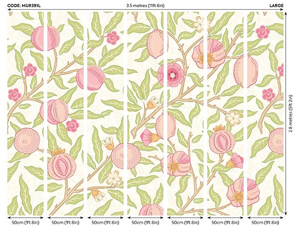 MUR391L Fruit And Foliage Rose And Apple Green Mural Large by Origin Murals