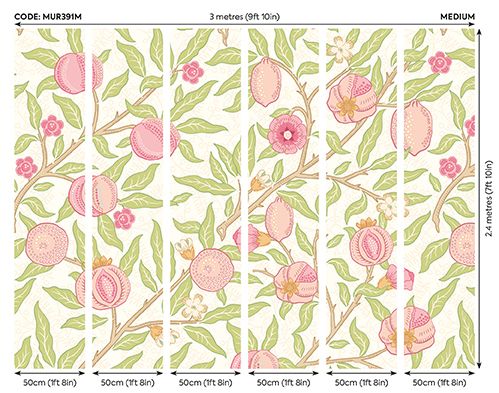 MUR391M Fruit And Foliage Rose And Apple Green Mural Medium by Origin Murals