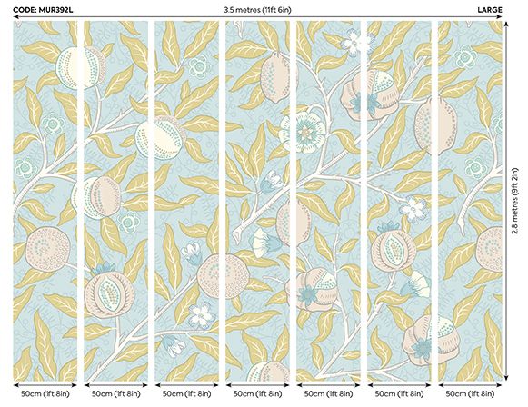 MUR392L Fruit And Foliage Wedgewood Blue Mural Large by Origin Murals