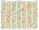 MUR393L Fruit And Foliage Aqua And Apricot Mural Large by Origin Murals