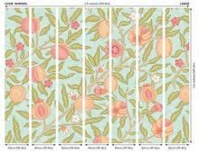 MUR393L Fruit And Foliage Aqua And Apricot Mural Large by Origin Murals