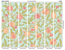 MUR393L Fruit And Foliage Aqua And Apricot Mural Large by Origin Murals