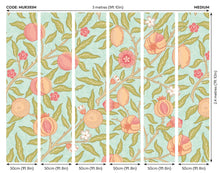 MUR393M Fruit And Foliage Aqua And Apricot Mural Medium by Origin Murals