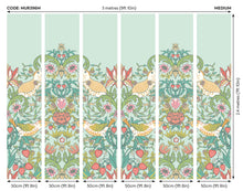 MUR396M Birds, Fruit And Foliage Duck Egg Mural Medium by Origin Murals