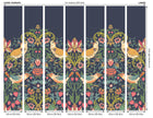 MUR397L Birds, Fruit And Foliage Navy And Coral Mural Large by Origin Murals