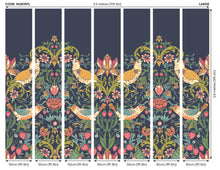 MUR397L Birds, Fruit And Foliage Navy And Coral Mural Large by Origin Murals