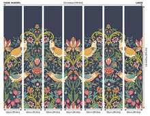 MUR397L Birds, Fruit And Foliage Navy And Coral Mural Large by Origin Murals