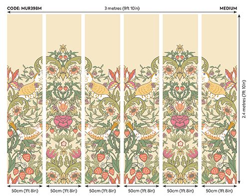 MUR398M Birds, Fruit And Foliage Gold And Olive Mural Medium by Origin Murals