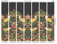 MUR399L Birds, Fruit And Foliage Black And Olive Mural Large by Origin Murals