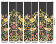 MUR399L Birds, Fruit And Foliage Black And Olive Mural Large by Origin Murals
