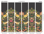 MUR399M Birds, Fruit And Foliage Black And Olive Mural Medium by Origin Murals