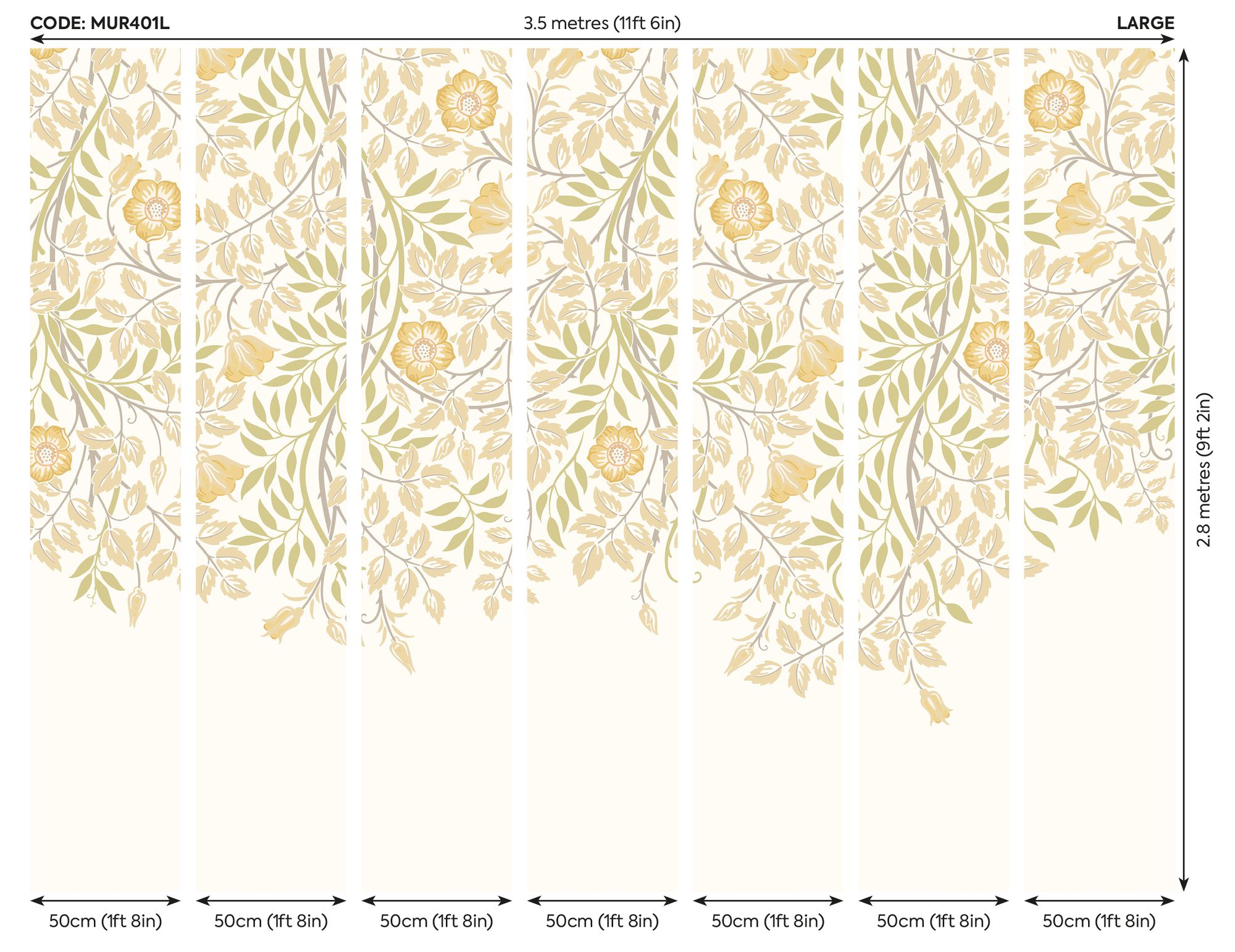 MUR401L Cascading Rosehip Gold And Olive Mural Large by Origin Murals