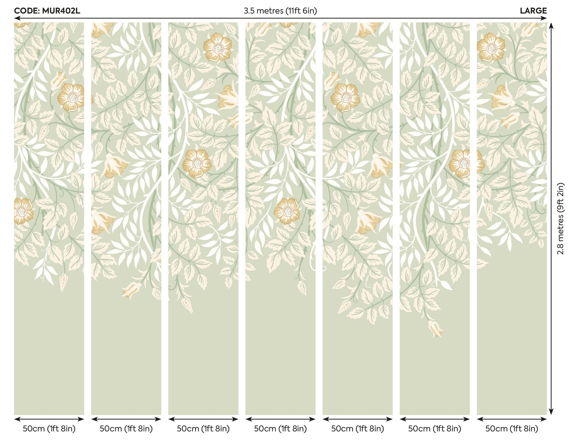 MUR402L Cascading Rosehip Sage Green Mural Large by Origin Murals