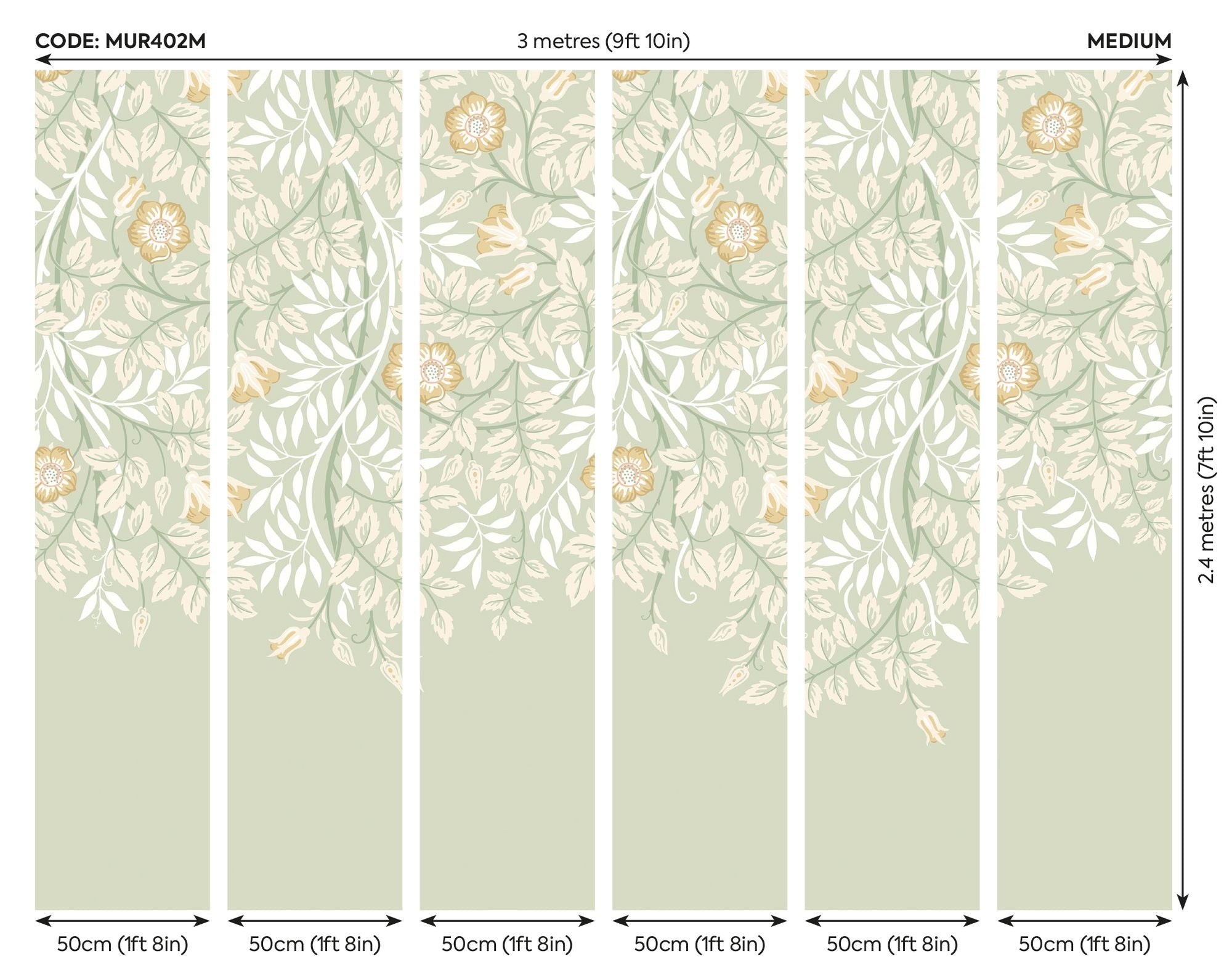 MUR402M Cascading Rosehip Sage Green Mural Medium by Origin Murals