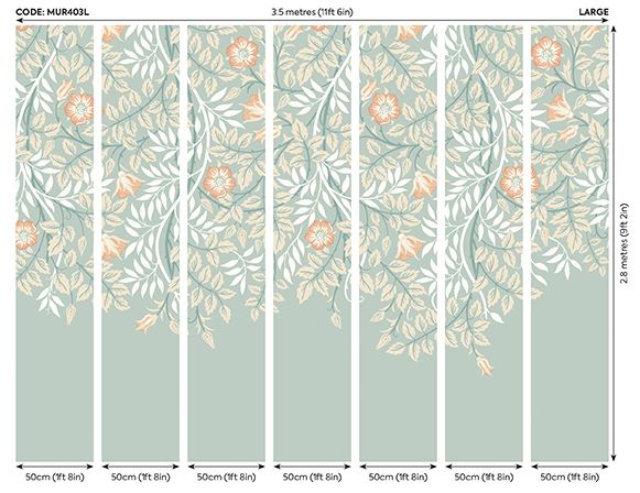 MUR403L Cascading Rosehip Seafoam And Apricot Mural Large by Origin Murals