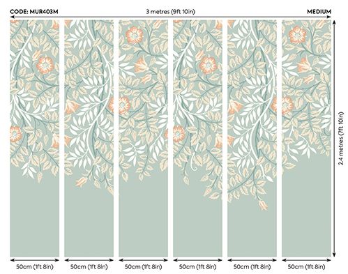MUR403M Cascading Rosehip Seafoam And Apricot Mural Medium by Origin Murals