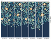 MUR404L Cascading Rosehip Indigo And Teal Mural Large by Origin Murals