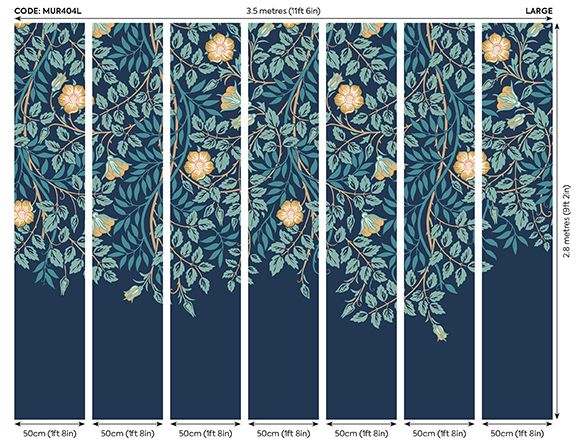 MUR404L Cascading Rosehip Indigo And Teal Mural Large by Origin Murals