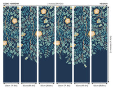 MUR404M Cascading Rosehip Indigo And Teal Mural Medium by Origin Murals