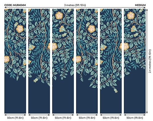 MUR404M Cascading Rosehip Indigo And Teal Mural Medium by Origin Murals