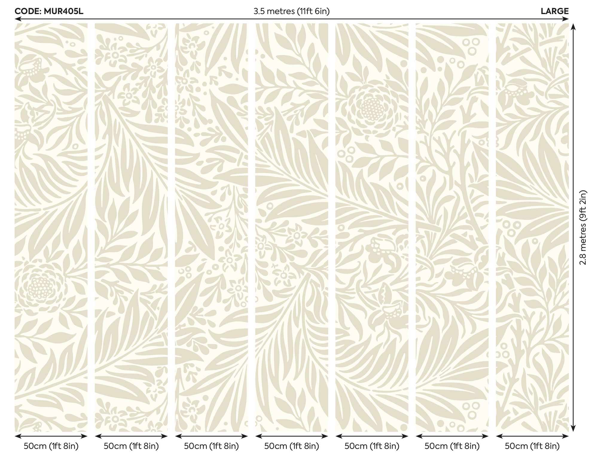 MUR405L Trailing Ferns Stone And Linen Mural Large by Origin Murals