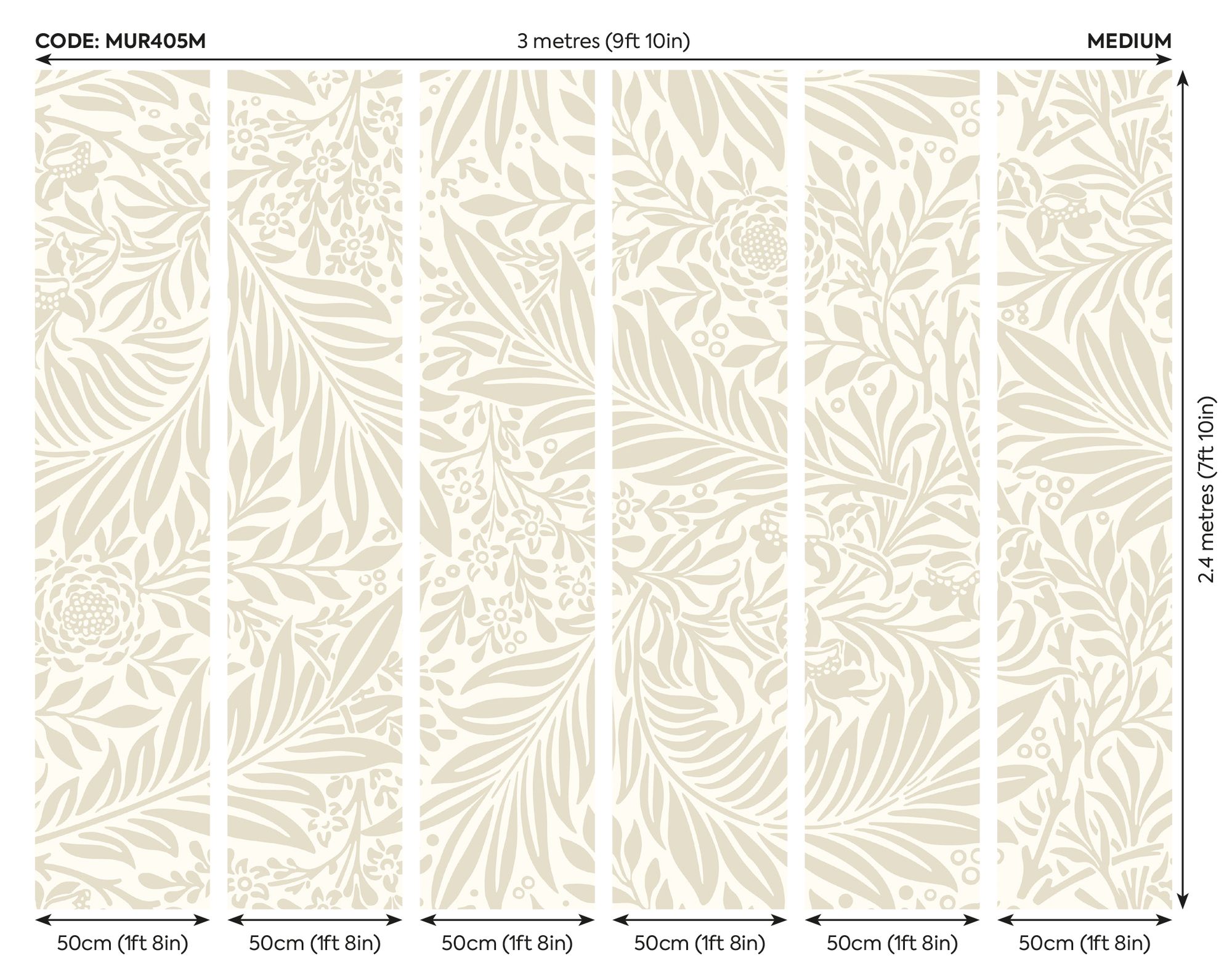MUR405M Trailing Ferns Stone And Linen Mural Medium by Origin Murals