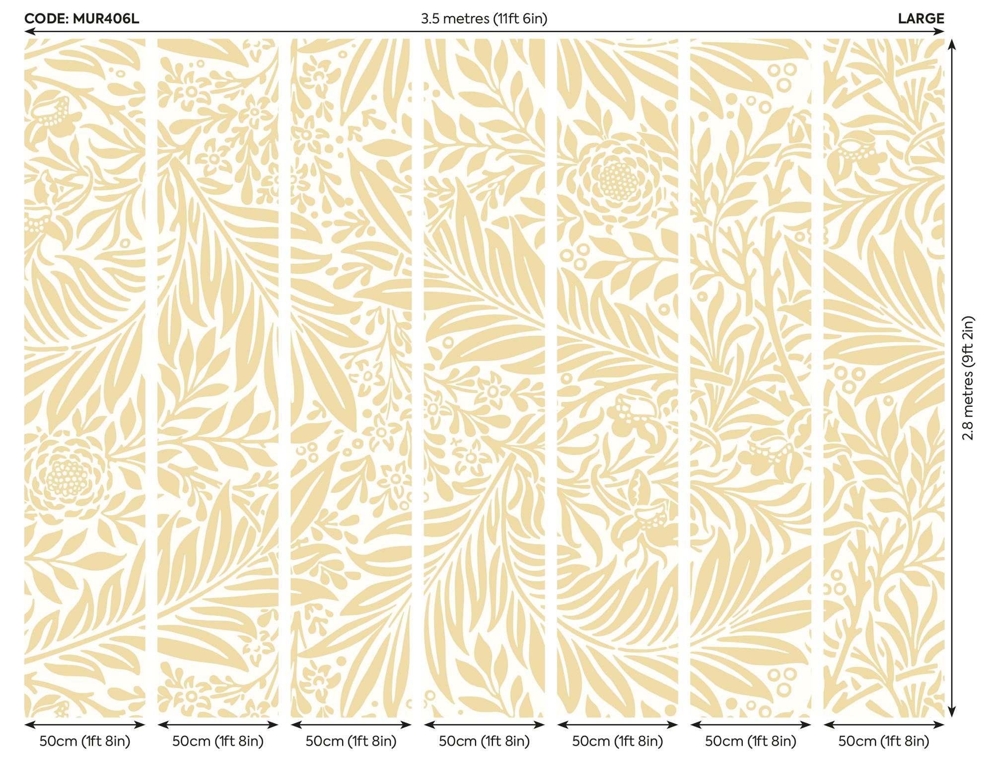 MUR406L Trailing Ferns Soft Gold Mural Large by Origin Murals