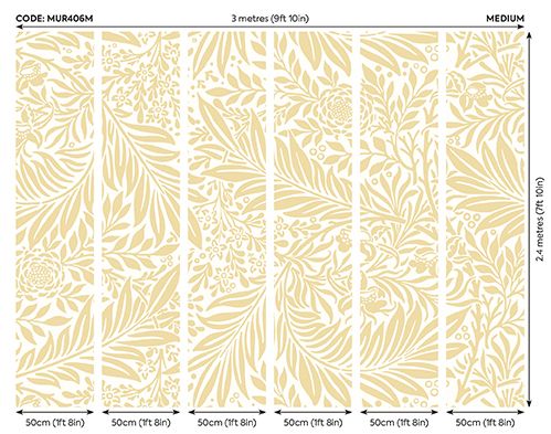 MUR406M Trailing Ferns Soft Gold Mural Medium by Origin Murals