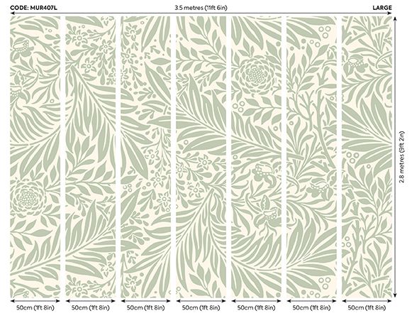 MUR407L Trailing Ferns Sage Green Mural Large by Origin Murals