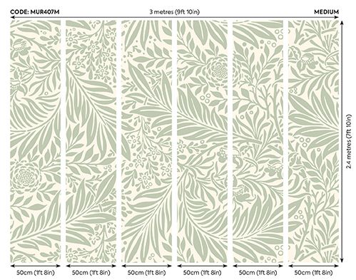 MUR407M Trailing Ferns Sage Green Mural Medium by Origin Murals
